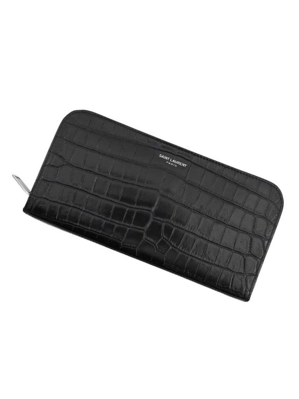 Saint Laurent Paris Wallet Full Zip Embossed Leather Zip Around Black